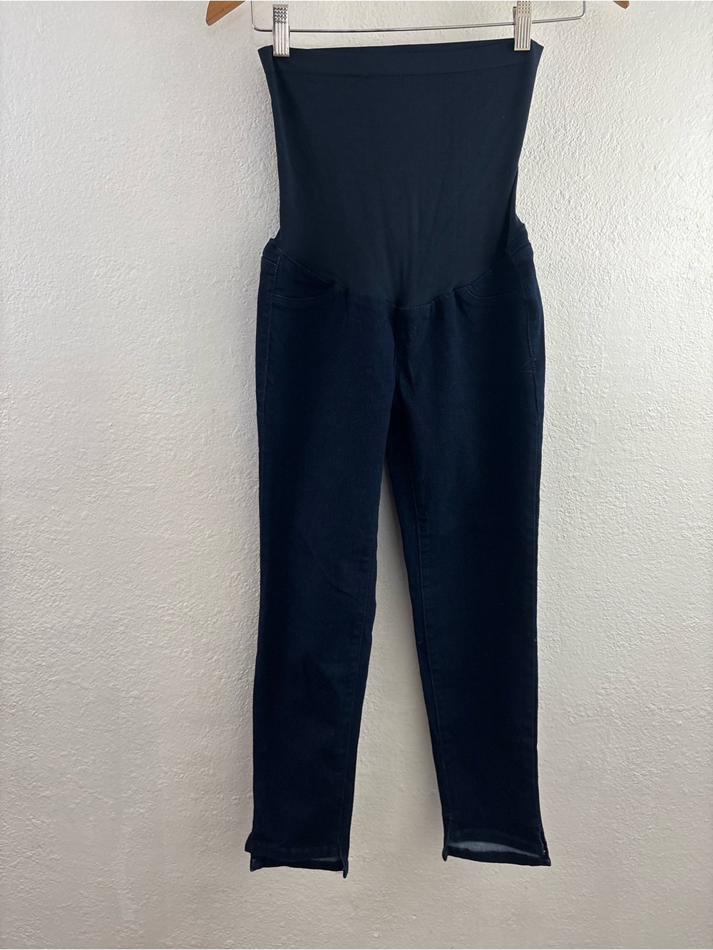 Evermore dark blue Maternity Jeggings with Stretch Panel split hem size S